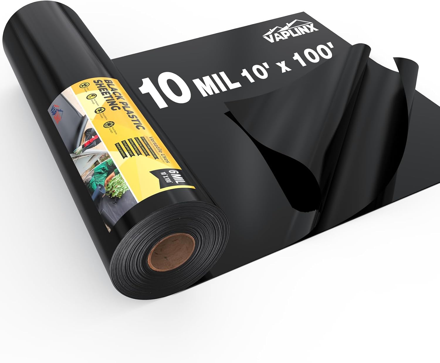 10 Mil Black Plastic Sheeting 10x100 FT – Heavy Duty Polyethylene Plastic Rolls for Garden, Black Plastic Rolls for Crawl Space Vapor Barrier, Construction, Landscaping, Weed and Moisture Control