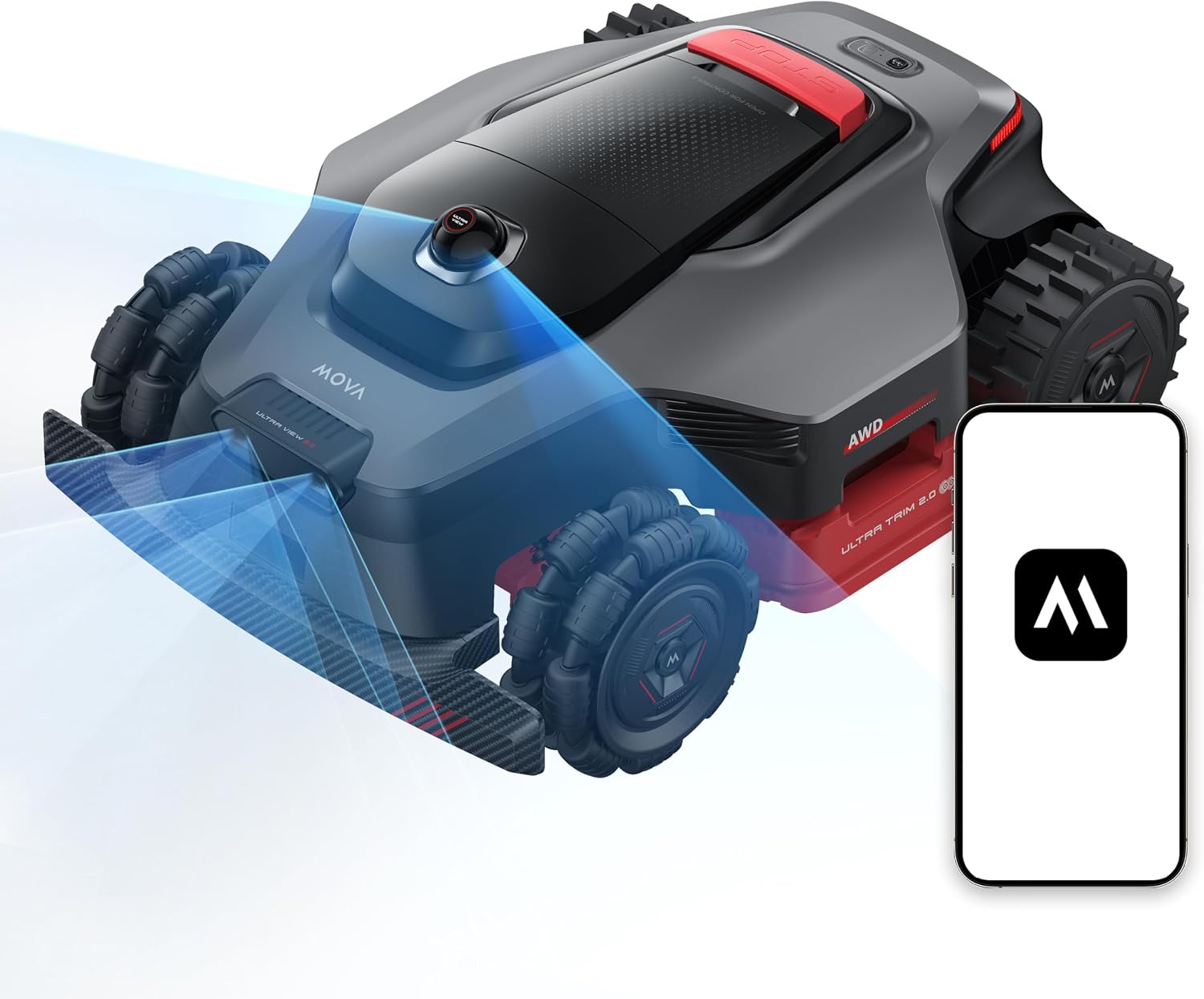 MOVA LiDAX Ultra 2000 AWD Robot Lawn Mower Wire Free RTK Free for up to 0.5 Acre*Dual Maps, 360° 3D LiDAR & AI Dual Vision Mapping, Robotic Mower with 4G, for 80% Slopes, Cutting Height 1.2”, 3.9“