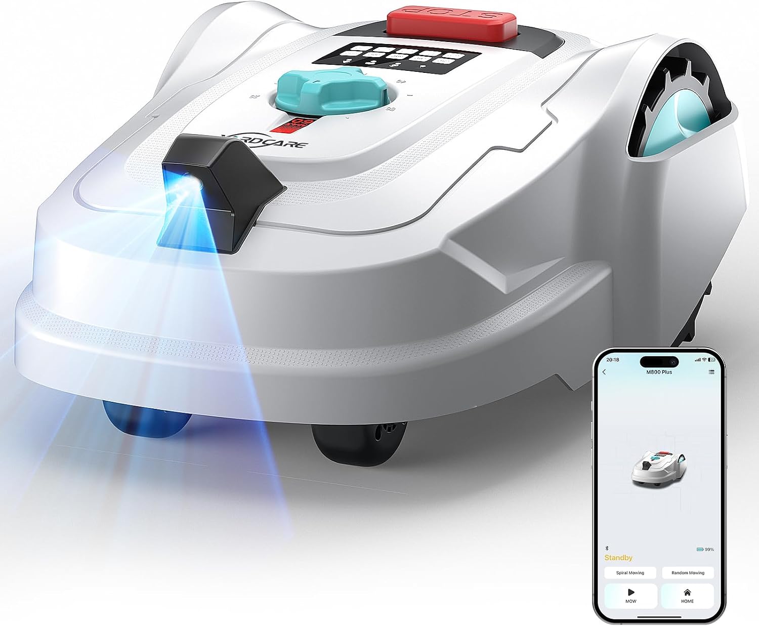 YARDCARE M800Plus Cordless Robot Lawn Mower with GPS + Visual Navigation, Bow-Shaped Path Mowing, APP Control, 4.0Ah Automatic Robotic Lawnmower for 1/5 Acre, Obstacle Avoidance, Height Adjustment