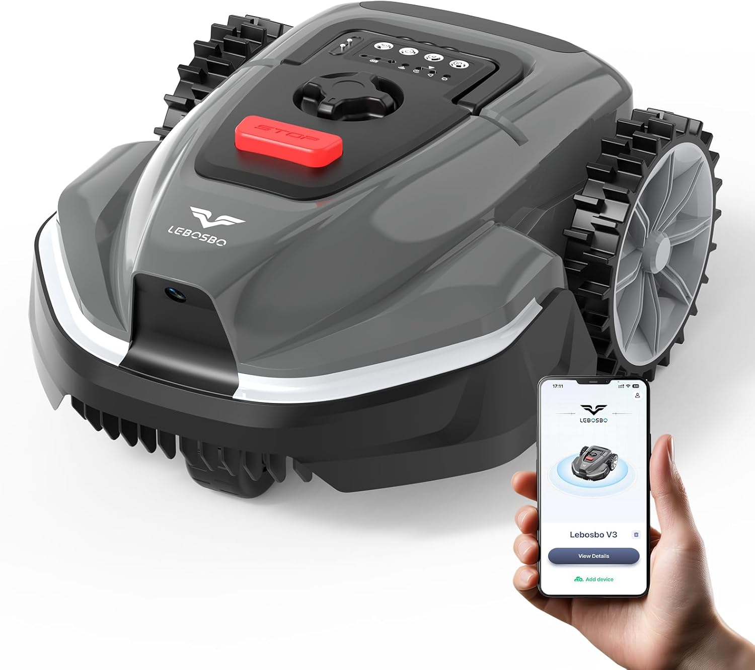 V3 AI Vision Robotic Lawn Mower, 1600 Sq.Ft, Dark Grey